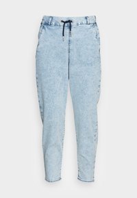 Ljusblå denim joggers med elastisk midja, dragsko, sidofickor och tapered design. Mjukt material med en blekt finish.