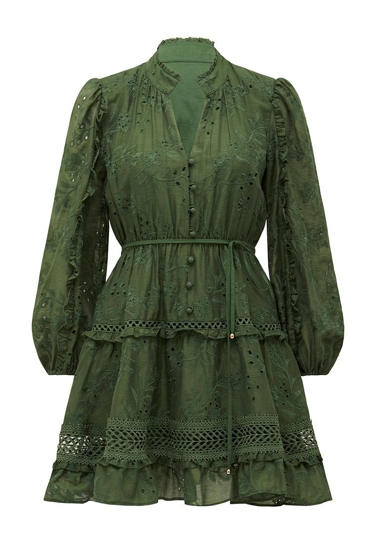 chinese dress ladies Portia Lace Skater Mini Dress Green