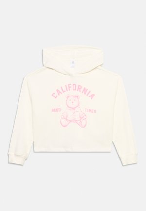 Hoodie krem boje s ružičastim grafičkim prikazom medvjedića i riječima "California Good Times" sprijeda.