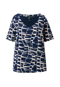 Ulla Popken GEOMETRIC WAVE TEE - T-shirt con stampa - marine