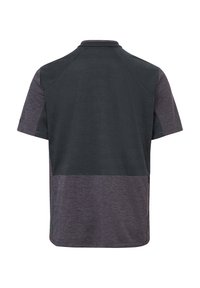 Maillot de sport à manches courtes avec une partie supérieure gris foncé contrastante et une partie inférieure violet chiné, vu de dos.