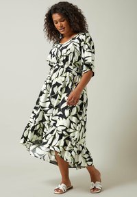 Evans LEAF PRINT DIPPED HEM MIDI  - Paitamekko - black