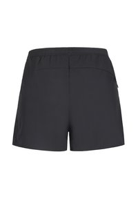 Shorts de sport noirs avec une taille élastique, en tissu léger, poches latérales et détails de ventilation discrets cousus sur les côtés.