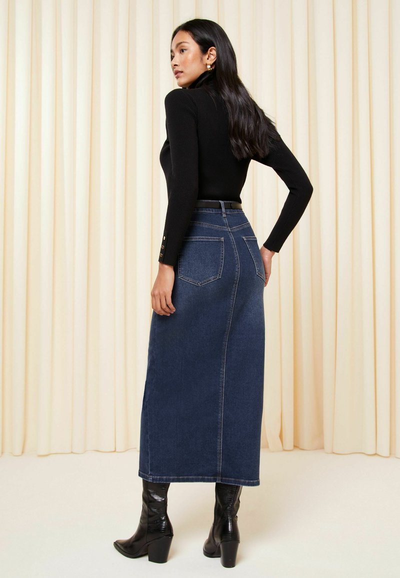 Friends Like These SPLIT FRONT MIDAXI Denim skirt dark blue