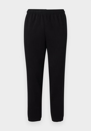 Zwarte casual sweatpants met een elastische tailleband en enkelboorden, gepresenteerd tegen een eenvoudige witte achtergrond.
