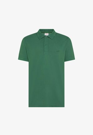 Polo verde a maniche corte con patta a due bottoni, colletto e piccolo logo ricamato sul petto sinistro.
