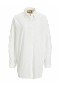 Camicia bianca a maniche lunghe realizzata in tessuto leggero, con apertura frontale a bottoni, colletto classico e vestibilità rilassata con spalle scese.