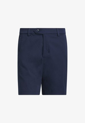 Granatowe, dopasowane szorty z szlufkami na pasek, zapięciem na guziki z przodu, zamkiem błyskawicznym i bocznymi kieszeniami.
