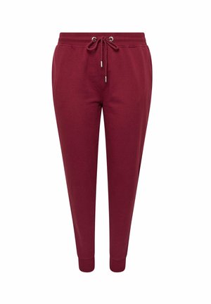 Burgunderfarbene Sweatpants aus weichem Baumwollgemisch, mit elastischem Taillenbund und Kordelzug, schmal zulaufenden Beinen und gerippten Bündchen.