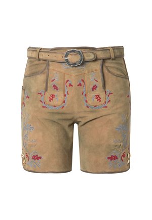 Ulla Popken, EMBROIDERED GOATSKIN LEATHER LEDERHOSEN SHORTS - Shorts - dark cement