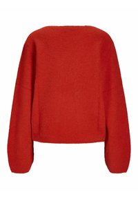 Roter Pulli mit einem kurzen Design, langen Ärmeln und einer weichen, strukturierten Oberfläche. Schlichte, einfarbige Ausführung ohne sichtbare Verzierungen.