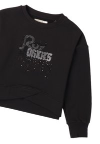 Felpa nera con scollo rotondo, caratterizzata da una grafica scintillante in strass argento e neri. Maniche a fascetta e vestibilità rilassata.