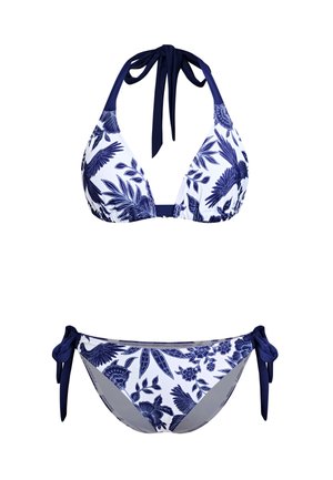 ALLURING FLORAL PLUNGE HALTER SET - Bikini - dark blue