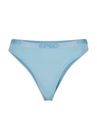 Light blue cotton thong with a soft, elastic waistband featuring the "PSD" logo. Smooth texture, minimal coverage, and a simple design.
