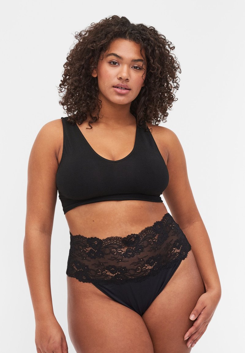 Devoted By Zizzi - 2 PACK WITH WIDE EDGE - Tanga - black, Ampliar