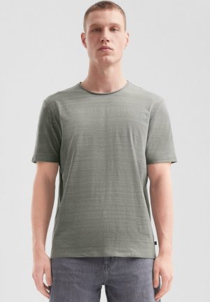 MIT MELANGEEFFEKT UND ROLLKANTE AN HALSAUSSCHNITT - T-shirt basique - olivgrün