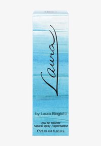 Blaue Farbverlauf-Verpackung des Laura Biagiotti L'Aura Eau de Toilette Spray, 25 ml (0,8 fl. oz. U.S.).