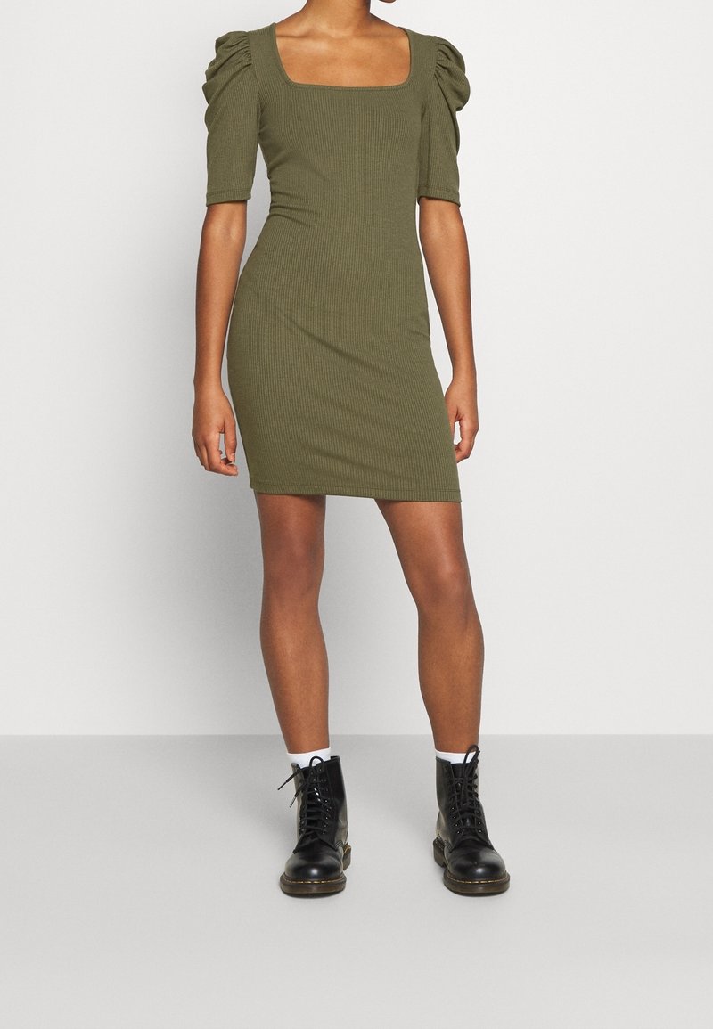 green emerald velvet dress Olive Green Midi Shirt Dress main image 1