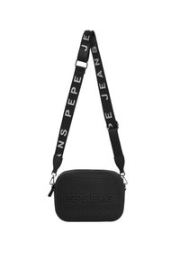 Crna torba s remenom preko ramena od teksturiranog materijala s utisnutim logotipom. Ima odvojivi remen s natpisom "PEPE JEANS" u bijeloj boji. Pravokutnog je oblika.