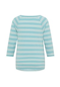 Hellblau gestreiftes Langarmshirt aus weicher Baumwolle; mit rundem Ausschnitt und lockerem Schnitt sowie abgerundetem Saum.