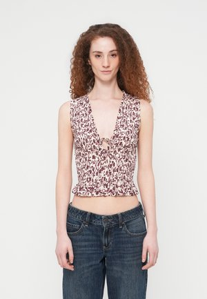 V NECK RESORT - Débardeur - beige/red