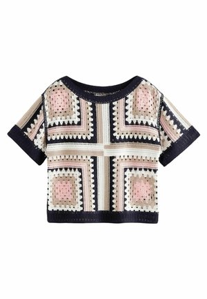 SHORT SLEEVE CROCHET CREW NECK  - T-shirts print - blue pattern