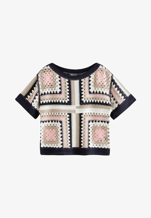 SHORT SLEEVE CROCHET CREW NECK - Majica kratkih rukava s printom - blue pattern