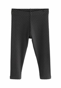 Leggings negre cu un model în carouri, realizate dintr-un material elastic. Acestea au un talie înaltă și sunt lungi până la gleznă. Textură moale.