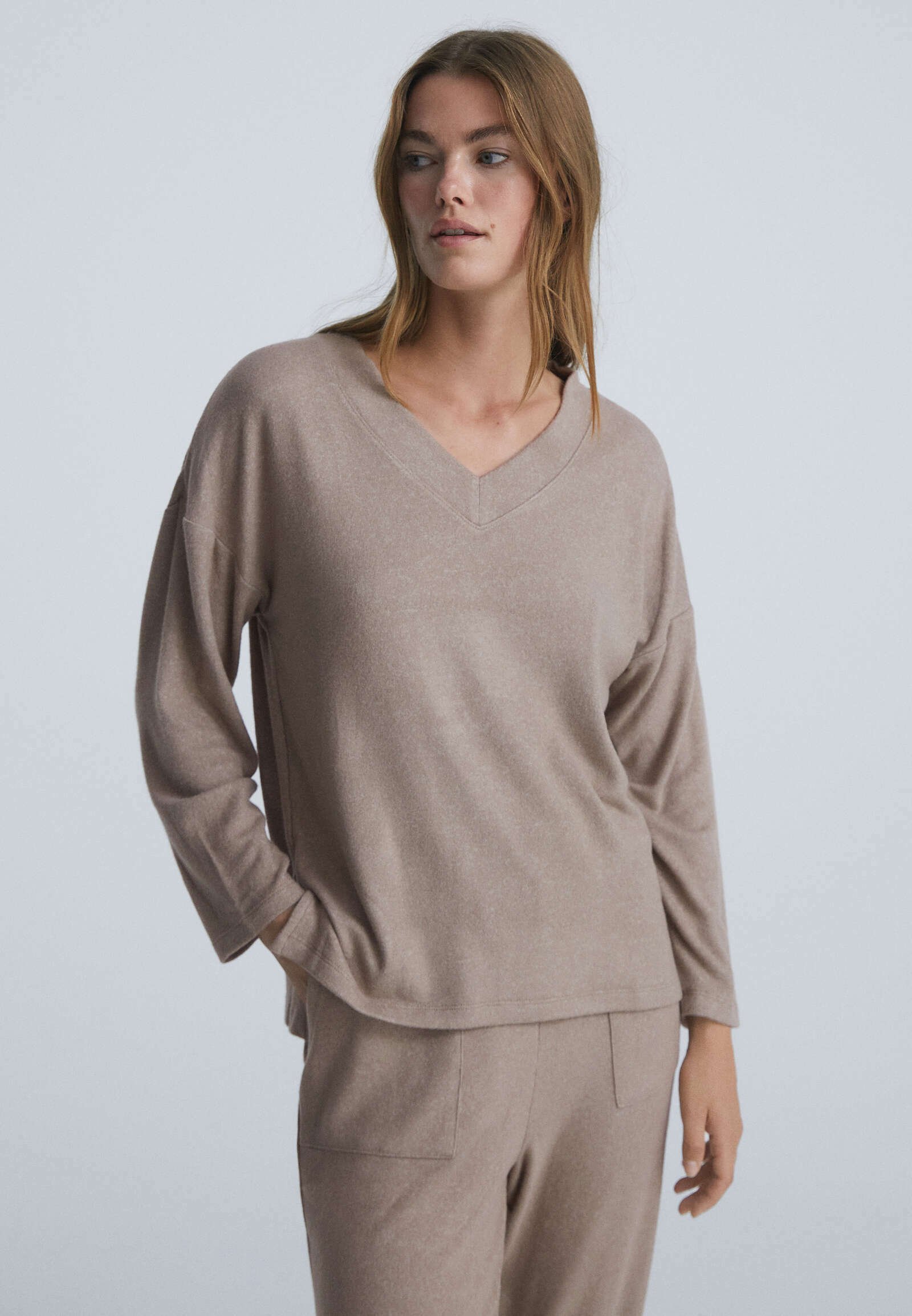 OYSHO SOFT TOUCH LONG-SLEEVED - Maglia del pigiama - brown/marrone -  Zalando.it