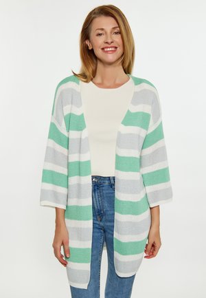 Strickjacke - grau weiss grün