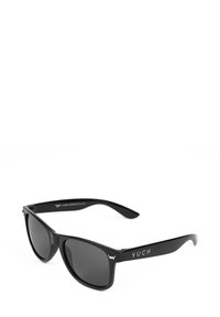 Černé sluneční brýle s matným povrchem, mají tmavé čočky a černé ramena. Na levém rámu je bíle vytištěné logo značky "VUCH".