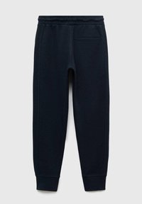 Námornícké modré tepláky s elastickým pasem, zúženými nohavicemi a jednou zadní kapsou. Vyrobené z měkké, texturované tkaniny.