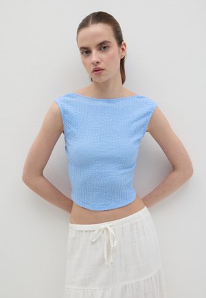 CRINKLE-EFFECT CROPPED  - Top - light blue