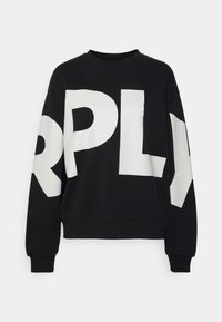 Sudadera negra con grandes letras blancas "RPL" en el frente y la manga izquierda. Cuenta con puños acanalados y un cuello redondo clásico.