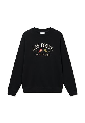 Black sweatshirt made of cotton. Features a crew neck, long sleeves, and embroidered logo with flags. Soft texture, relaxed fit.