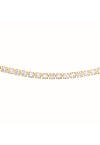 Bracelet en or mettant en valeur une série de cristaux clairs taillés en carré, fixés dans des griffes en or, créant un effet étincelant continu.