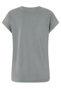 T-shirt grigio a maniche corte in tessuto morbido. Collo rotondo, vestibilità comoda e superficie liscia. Nessun motivo visibile o dettagli hardware.