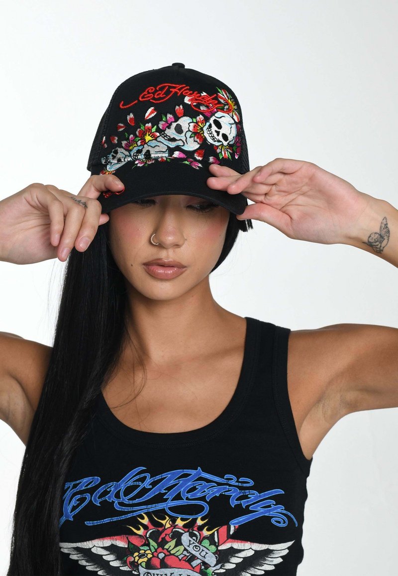 Ed Hardy UNISEX SKULL-BLOSSOM FRONT TRUCKER - Cap - black