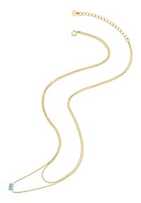 Gyllene kedjehalsband med en rektangulär blå stendekoration, med en delikat, sammankopplad design och justerbar lås.