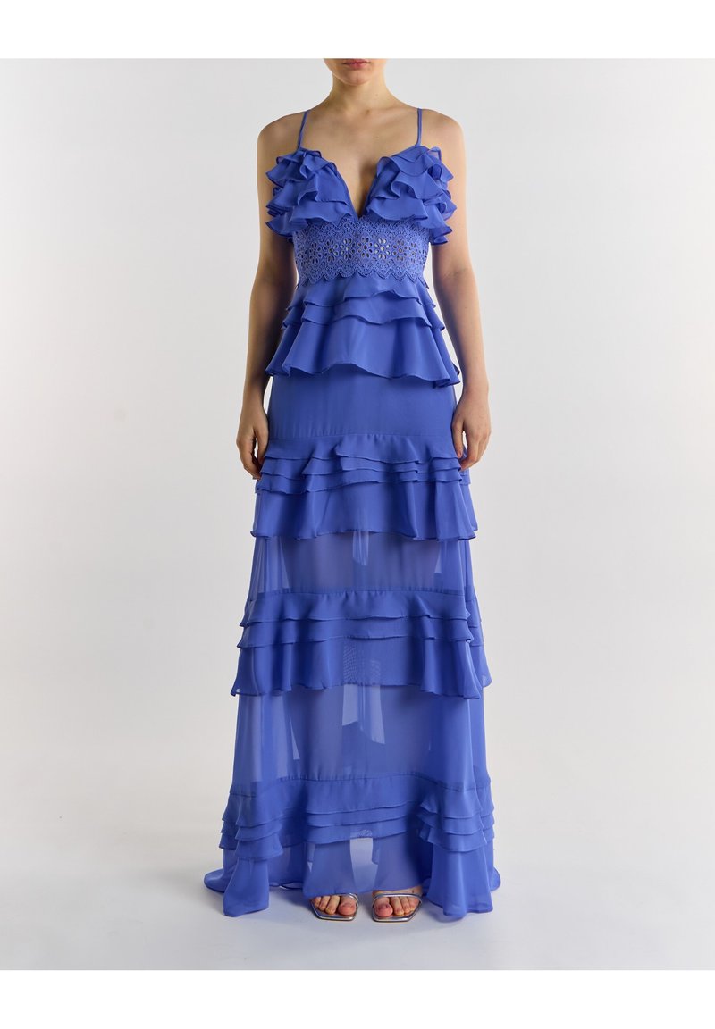 true decadence blue dress Occasion wear - cornflower blue/light Color:Dark Oak Modest Long Sleeve V-Neck design_ethnic-print