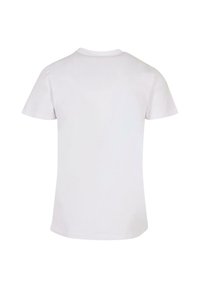 Camiseta de algodón blanca de manga corta con cuello redondo, que presenta una textura suave y un diseño simple, sin patrones o acentos adicionales.