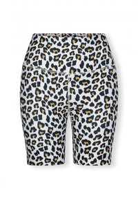 Leopardprint kompressionsshorts i hvid, sort og guld. Har et strækbart stof, elastisk talje og tekstureret finish.
