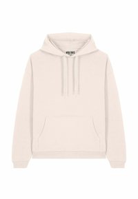 Felpa beige chiaro realizzata in tessuto morbido, con cappuccio regolabile, tasca frontale, polsini e orlo a coste. Design minimalista.