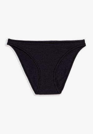 Bas de bikini noir en tissu doux, offrant une couverture moyenne, un design simple et des bords sans coutures pour le confort.