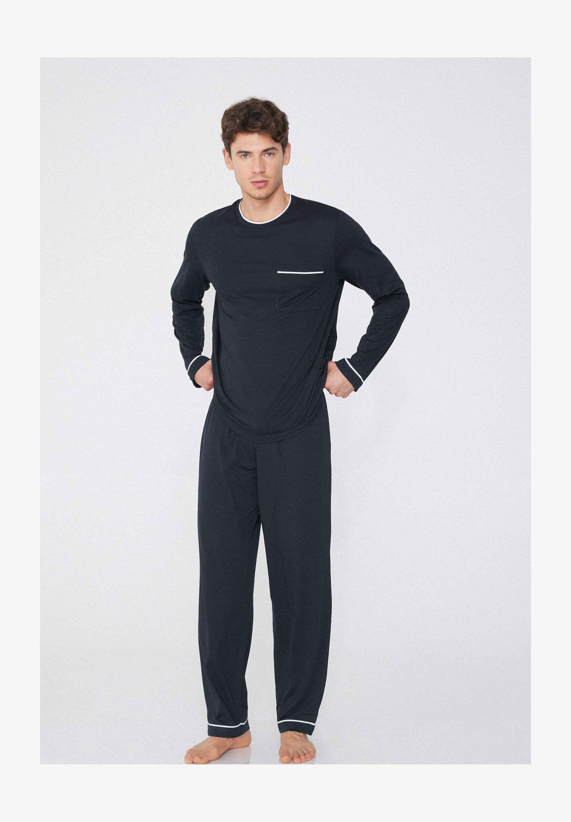 KALIMO Set Pigiama Da Donna Seram In Viscosa Blu Notte – Con Pizzo E Fiocco – Taglia XL