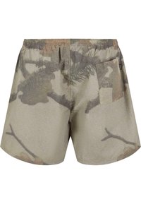 Pantaloni cargo mimetici realizzati in un tessuto morbido e testurizzato nei toni della terra. Vita elastica con tasca posteriore e vestibilità rilassata.