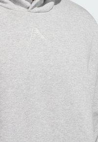 Felpa con cappuccio grigia chiara realizzata in un tessuto morbido, caratterizzata da un piccolo logo bianco ricamato sul petto e un design semplice e rilassato.