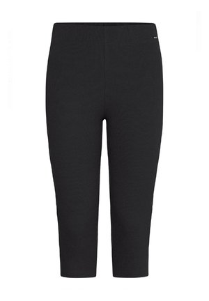 Mustad musta värvi capri legginsid, mis on valmistatud venivast kangast ja millel on ribakujuline tekstuur, kõrge talje ja diskreetne brändi logo küljes.