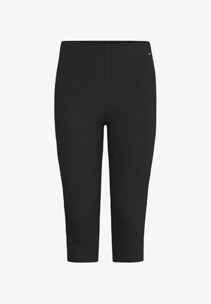 Mustad musta värvi capri legginsid, mis on valmistatud venivast kangast ja millel on ribakujuline tekstuur, kõrge talje ja diskreetne brändi logo küljes.