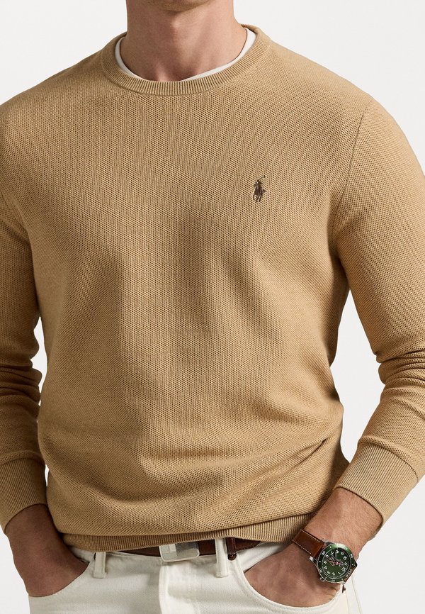 MESH KNIT COTTON CREWNECK SWEATER - Jumper - camel melange3